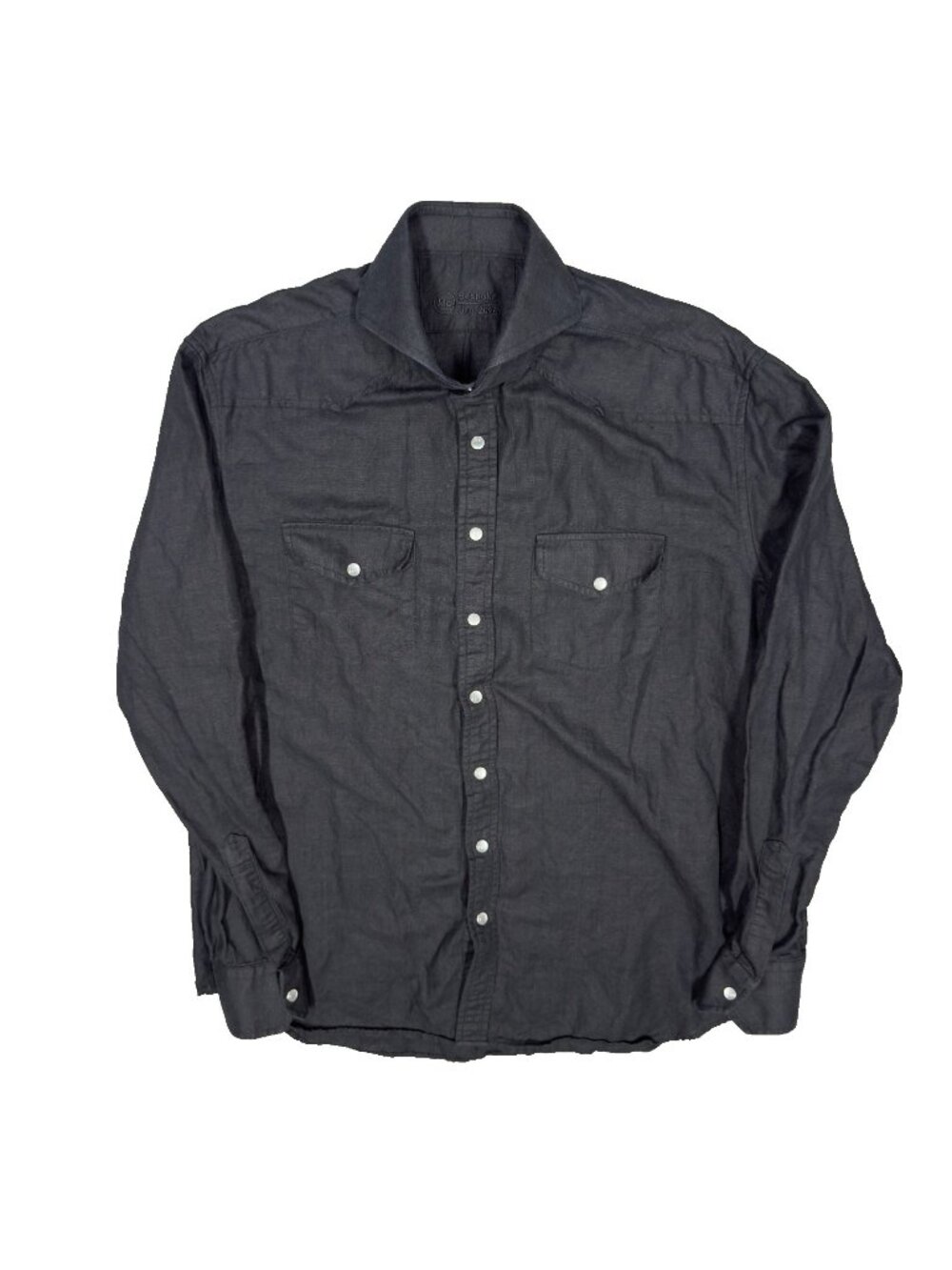 MD Bespoke 100% Linen Shirt Button Up Pearl Snap Western Black 16.5 Large